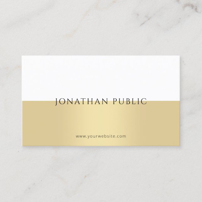 Tarjeta De Visita Elegante Gold White Moderno Profesional Simple (Anverso)