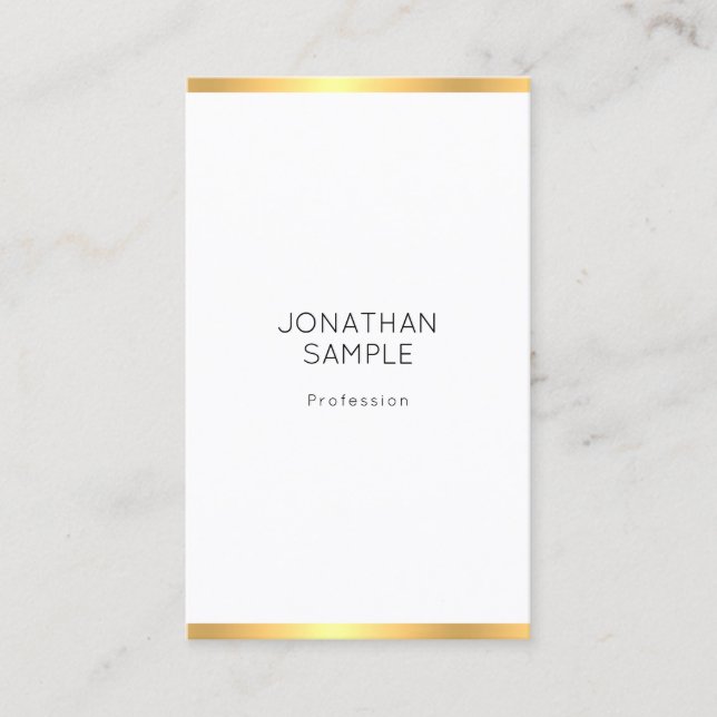 Tarjeta De Visita Elegante Gold White Simple Profesional Moderno (Anverso)