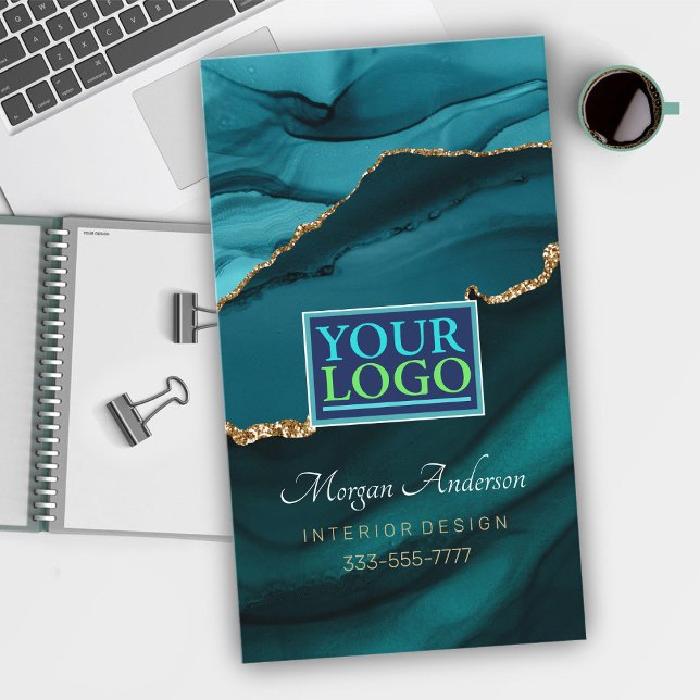 Tarjeta De Visita Elegante Gold y Agate Verde azulado, profesional d (Subido por el creador)