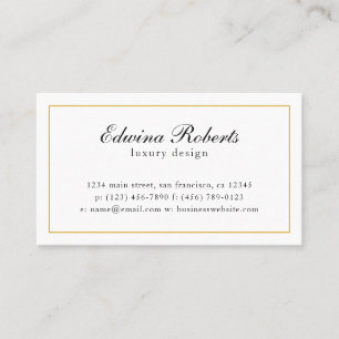 Tarjeta De Visita Elegante Gold y White Border Profesional Luxury