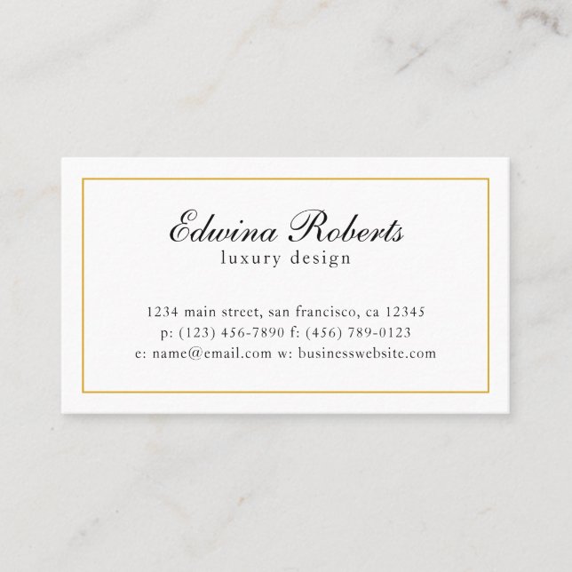 Tarjeta De Visita Elegante Gold y White Border Profesional Luxury (Anverso)