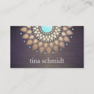 Tarjeta De Visita Elegante Goldfolie Verziert Blatt Mandala Holz