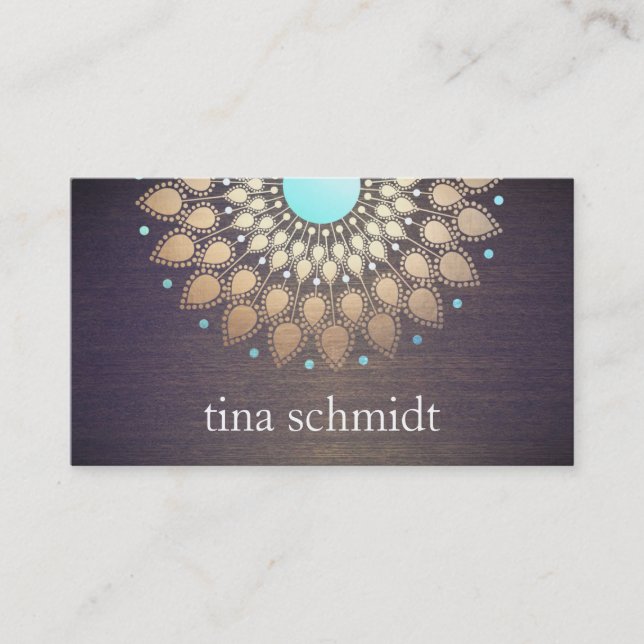 Tarjeta De Visita Elegante Goldfolie Verziert Blatt Mandala Holz (Anverso)
