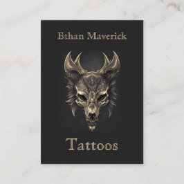 Tarjeta De Visita Elegante Gótico Fantasy Wolf Skull Negro y Oro