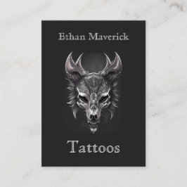 Tarjeta De Visita Elegante Gótico Fantasy Wolf Skull Negro y Plata