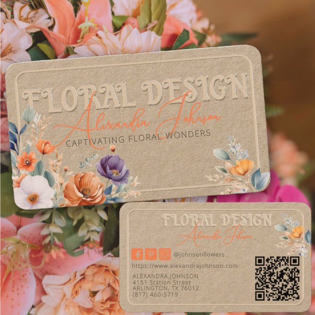 Tarjeta De Visita Elegante Grabado en relieve Rústico de Diseño Flor (Subido por el creador)