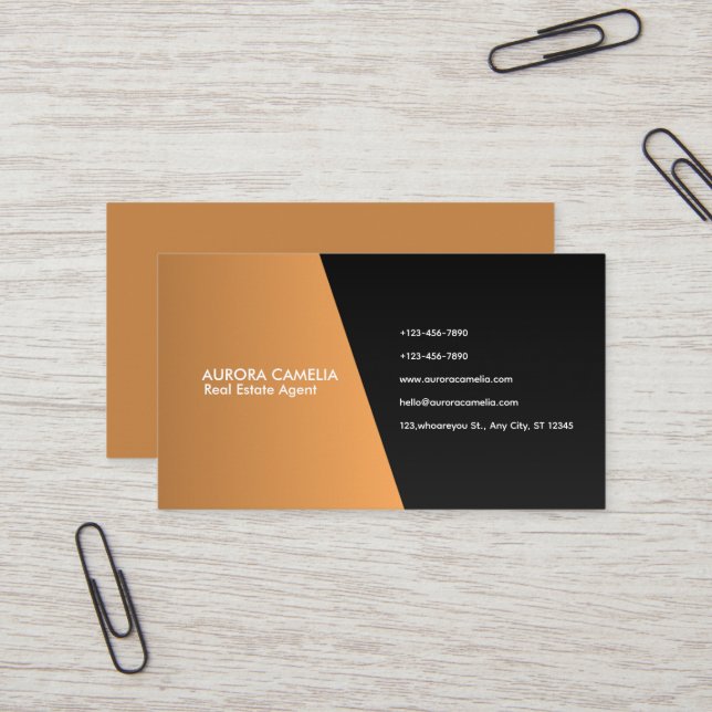 Tarjeta De Visita Elegante gradiente kraft marrón y negro (Anverso/Reverso In Situ)