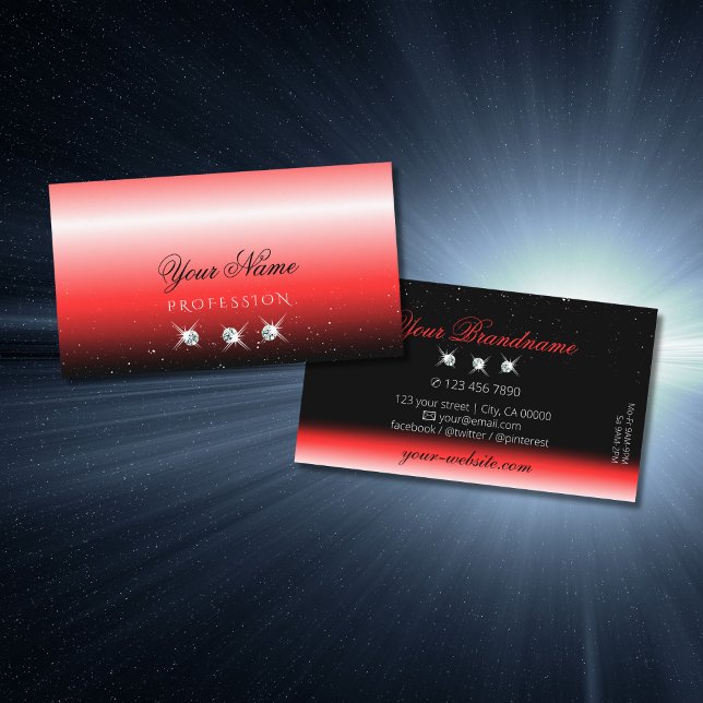 Tarjeta De Visita Elegante gradiente negro rojo Sparkle Jewels moder (Subido por el creador)