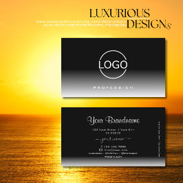 Tarjeta De Visita Elegante gradiente negro y blanco con logotipo de 