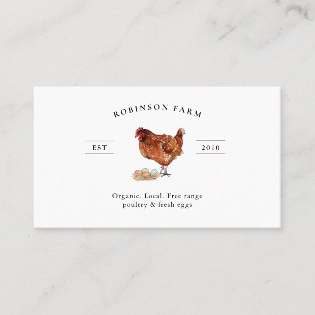 Tarjeta De Visita Elegante granja de pollo y huevo fresco (Anverso)