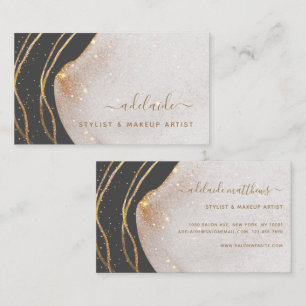 Tarjeta De Visita Elegante Gray Gold Purpurina Firma Script Agate
