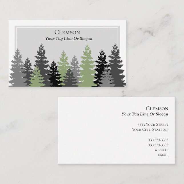 Tarjeta De Visita Elegante Green Evergreen Trees Profesional (Anverso / Reverso)