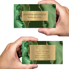 Tarjeta De Visita Elegante Green y Gold Agate Luxury