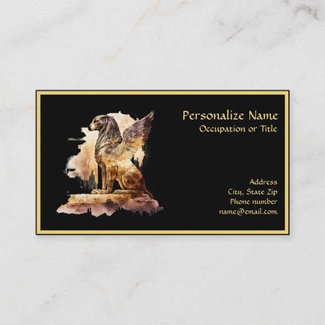 Tarjeta De Visita Elegante Griffin Black & Gold Business Card (Anverso)