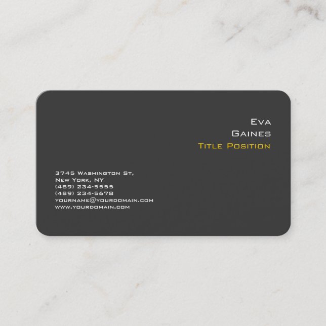 Tarjeta De Visita Elegante Gris Amarillo Profesional Moderno (Anverso)