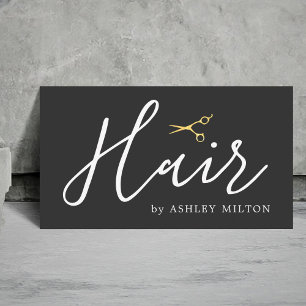 Tarjeta De Visita Elegante Gris Gold Scissors Hair Stylist