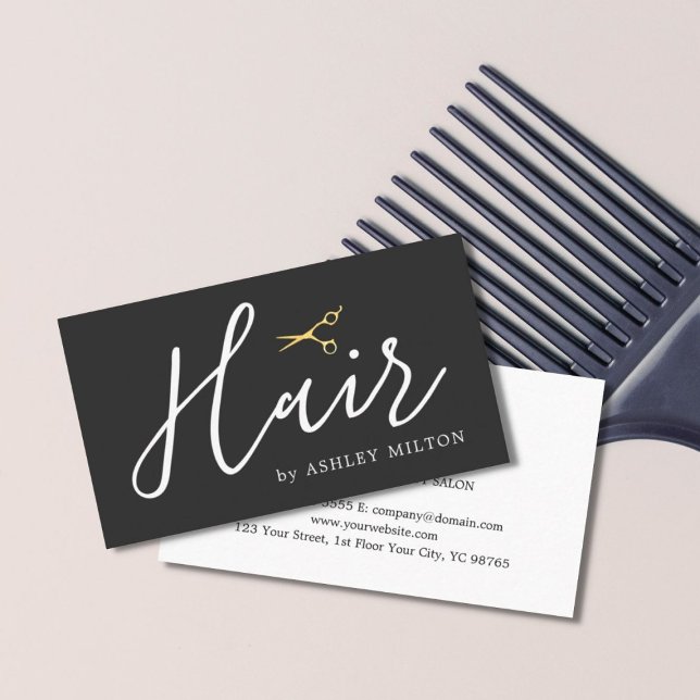 Tarjeta De Visita Elegante Gris Gold Scissors Hair Stylist (Subido por el creador)