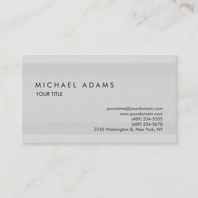 Tarjeta De Visita Elegante Gris Gris Simple Profesional Único (Anverso)