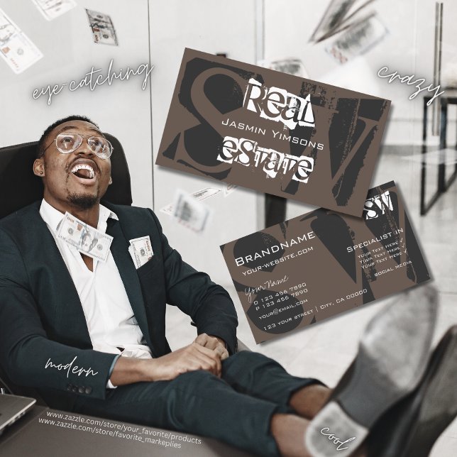 Tarjeta De Visita Elegante gris marrón y blanco con iniciales modern (Subido por el creador)