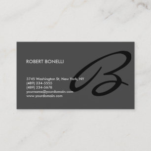 Tarjeta De Visita Elegante Gris Negro Monograma de Moda