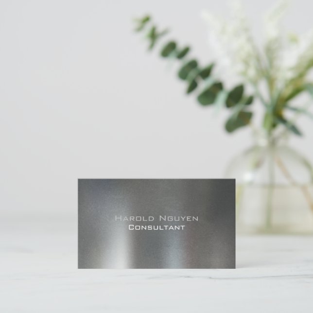 Tarjeta De Visita Elegante gris oscuro cepillado Metalizado aluminio (Anverso de pie)