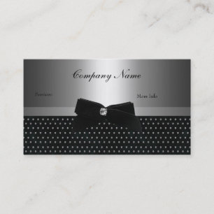 Tarjeta De Visita Elegante gris plateado negro manchas de metal lazo