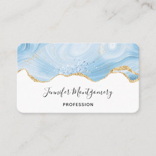 Tarjeta De Visita Elegante Guay Blue Agate y Gold Purpurina Border