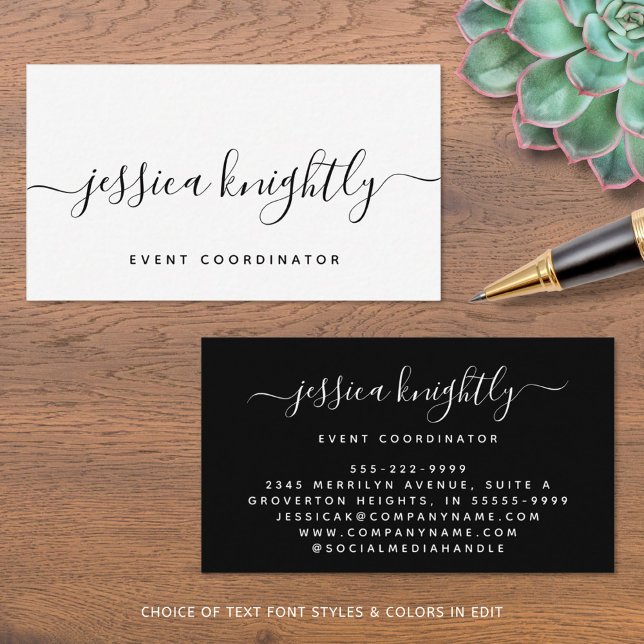 Tarjeta De Visita Elegante guión caligrafía Swash Minimalista (Subido por el creador)