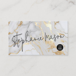 Tarjeta De Visita Elegante Guión con el logotipo de mármol blanco mo