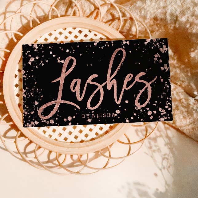 Tarjeta De Visita Elegante guión de azotes rosa de oro confetti salp (Subido por el creador)