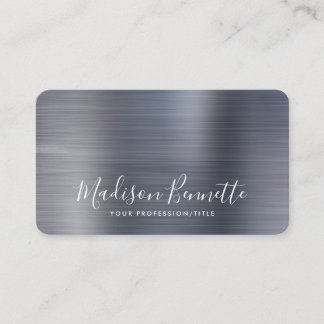 Tarjeta De Visita Elegante Guión de caligrafía gris metálico cepilla