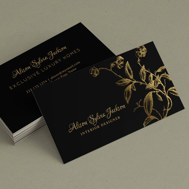 Tarjeta De Visita Elegante guión de caligrafía negra de oro de lujo (Subido por el creador)