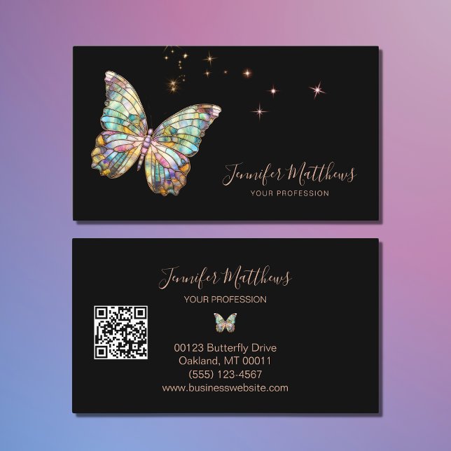 Tarjeta De Visita Elegante guión de código QR para mariposa (Subido por el creador)
