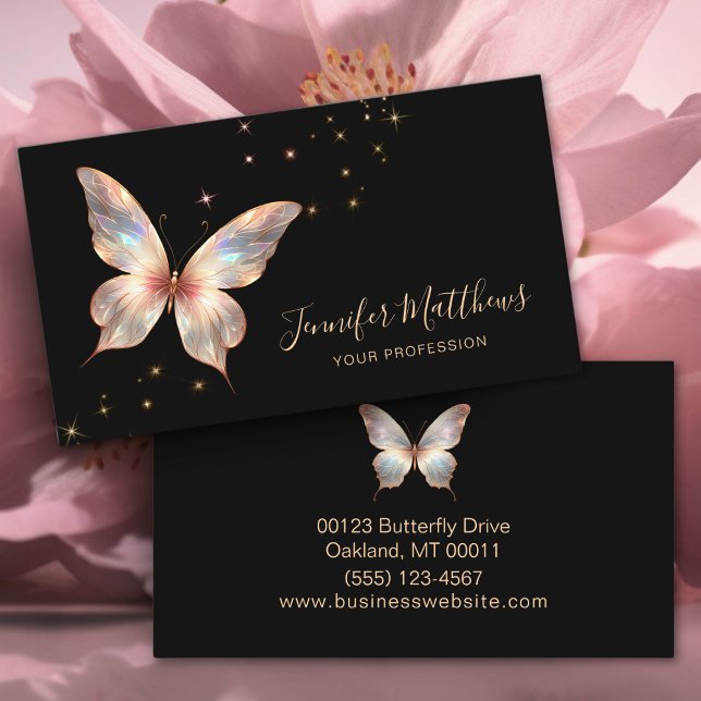 Tarjeta De Visita Elegante guión de destello de mariposa holográfica (Subido por el creador)