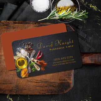 Tarjeta De Visita Elegante guión de especias de comida Chef personal
