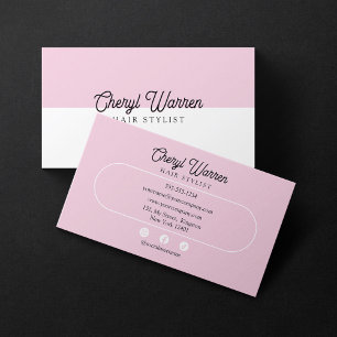Tarjeta De Visita Elegante guión de estilo hairístico blanco y rosa 