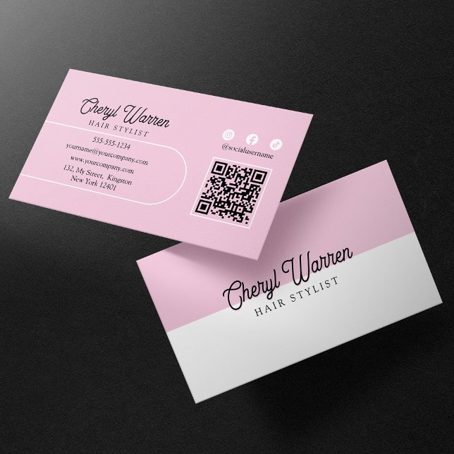 Tarjeta De Visita Elegante guión de estilo hairístico código QR míni (Subido por el creador)
