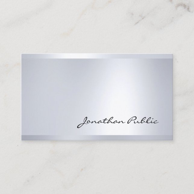 Tarjeta De Visita Elegante guión de mano plateado luce moderno glamo (Anverso)