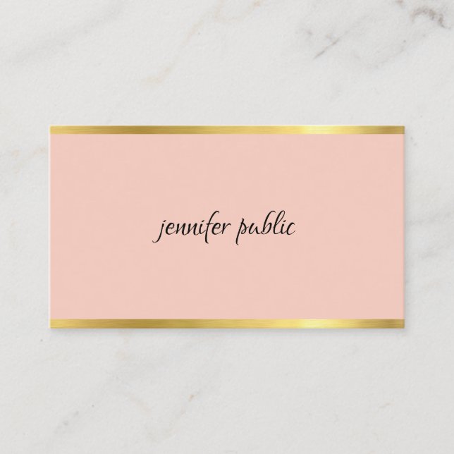 Tarjeta De Visita Elegante Guión De Mano Rosa Y Oro Profesional (Anverso)