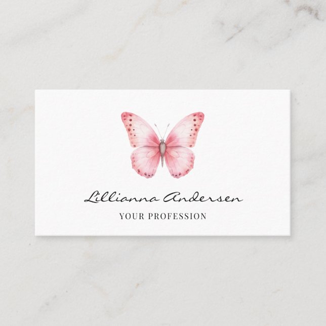 Tarjeta De Visita Elegante guión de mariposa rosa (Anverso)