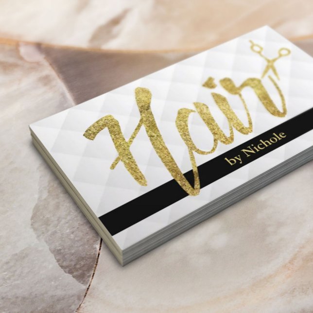 Tarjeta De Visita Elegante guión de oro elegante de pelo moderno (Subido por el creador)