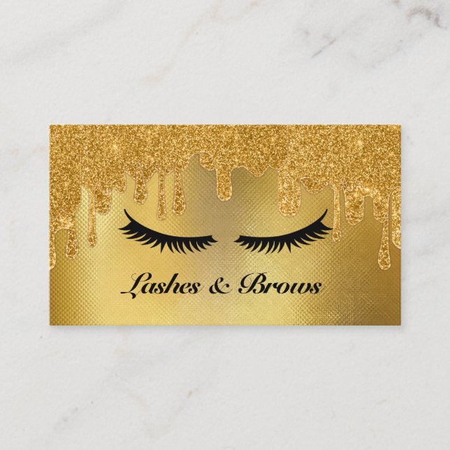 Tarjeta De Visita Elegante guión dorado Belleza de maquillaje (Anverso)