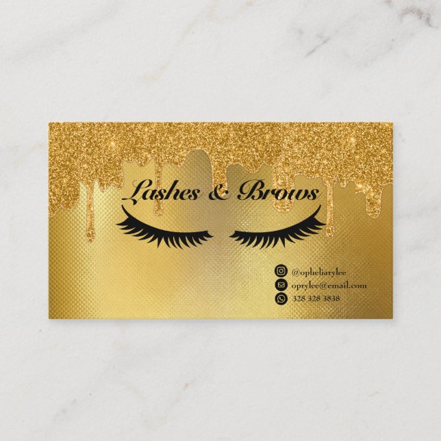 Tarjeta De Visita Elegante guión dorado Belleza de maquillaje (Anverso)