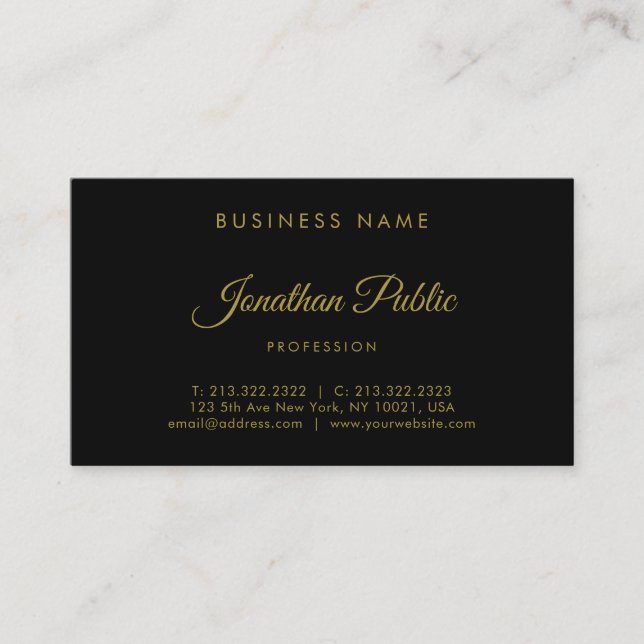 Tarjeta De Visita Elegante guión dorado caligrafiado profesional (Anverso)