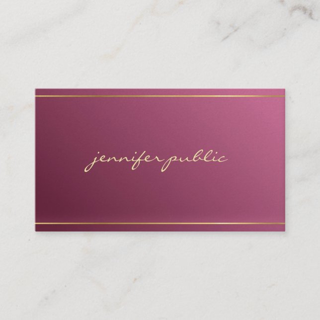 Tarjeta De Visita Elegante Guión Dorado Estilo Elite Lujo (Anverso)