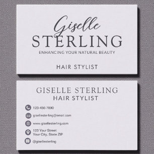 Tarjeta De Visita Elegante guión estilo pelo morado lino