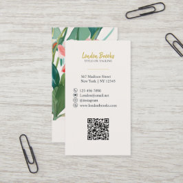 Tarjeta De Visita Elegante guión floral oro | Código QR de medios so
