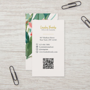 Tarjeta De Visita Elegante guión floral oro   Código QR de medios so