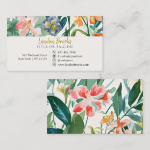 Tarjeta De Visita Elegante guión floral oro   Medios sociales