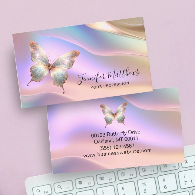Tarjeta De Visita Elegante guión holográfico de mariposa (Subido por el creador)